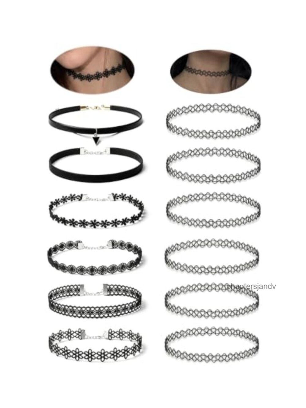 12pc Black Choker Necklace Set Lace Velvet Gothic Halloween Jewelry Women